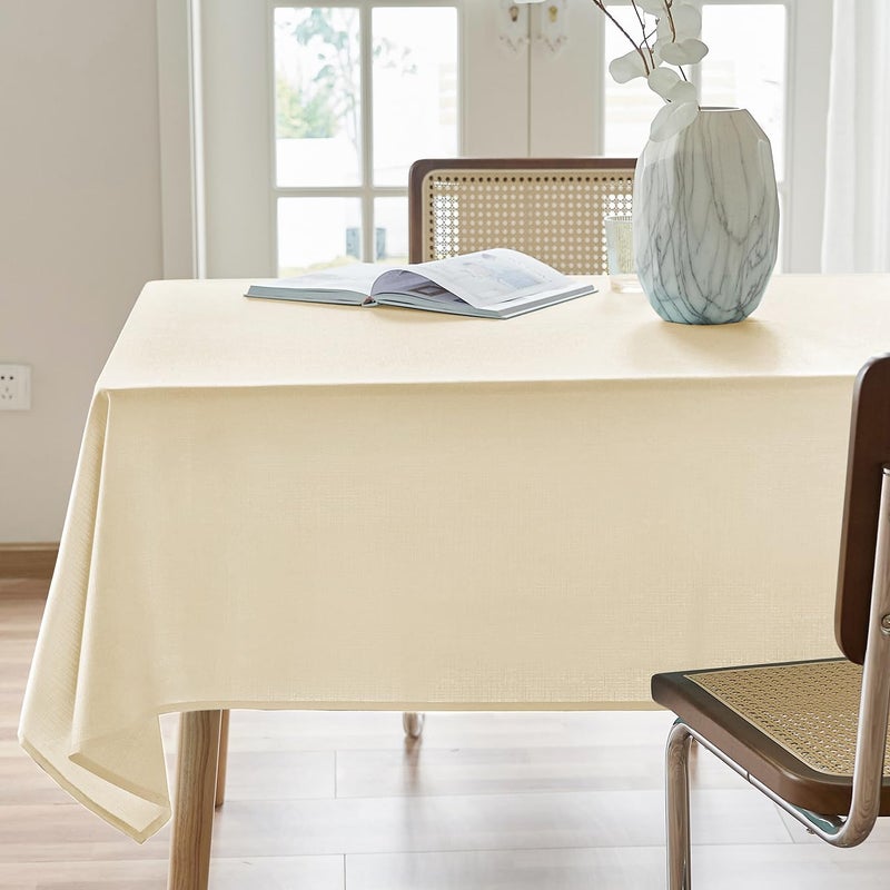 AUSSPVOCT Textured Tablecloth Rectangle 52x70 Water Resistant Spill-Proof Wipeable Cream Table Cloth Wrinkle Free Fabric Dining Table Cover for Thanksgiving Fall Party Farmhouse Kitchen Decor - Image 1